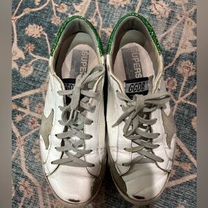 Golden Goode white, grey and green sparkle sneakers. Size 40.